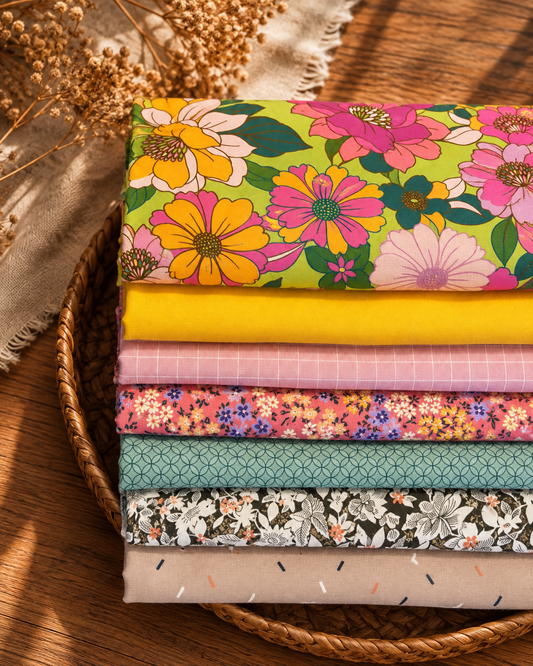 Kinusaiga stoffenset | 7 bijpassende stoffen | Flower Power